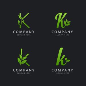 4 وکتور لوگو حرف K با برگ سبز - وکتور لوگو حروف لاتین با برگهای سبز