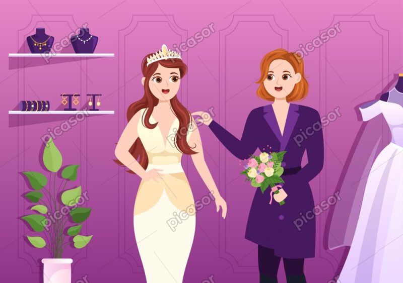 وکتور عروس در مزون لباس عروس با فروشنده - وکتور فروش لباس عروسی
