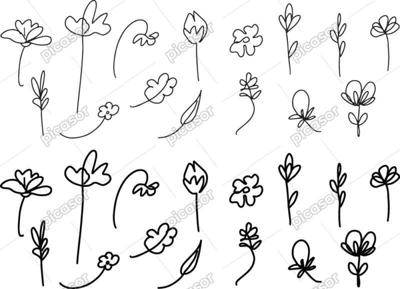 30 وکتور نقاشی گل خطی طرح کودکانه و ساده