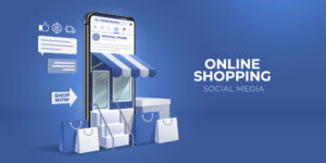 وکتور اپلیکیشن فروشگاه آنلاین با فروشگاه در موبایل