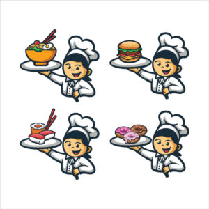 4 وکتور لوگو آشپز با سینی غذا در دست - وکتور لوگو رستوران ژاپنی