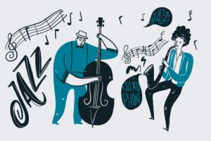 وکتور نوازنده ویولنسل و ساکسیفون - وکتور نقاشی گروه موسیقی جاز