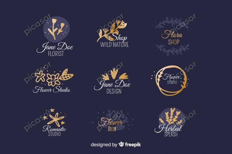 9 وکتور لوگو شاخه گل طلایی - وکتور لوگو محصولات زیبایی و بهداشتی