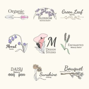 9 وکتور لوگو نقاشی گل مناسب لیبل محصولات مراقبتی و زیبایی