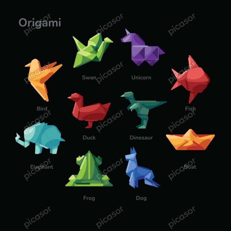 10 وکتور اوریگامی حیوانات - وکتور حیوانات اوریگامی