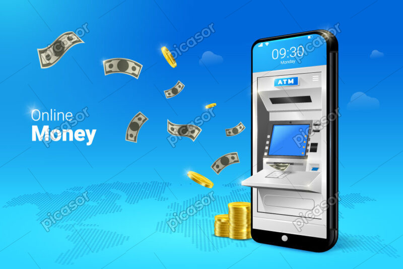 وکتور دستگاه ATM در موبایل - وکتور بانکداری الکترونیک
