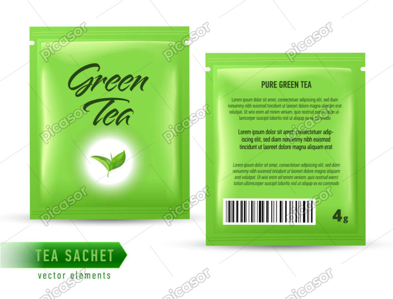2 وکتور بسته چای کیسه ای - وکتور تی بگ چای سبز