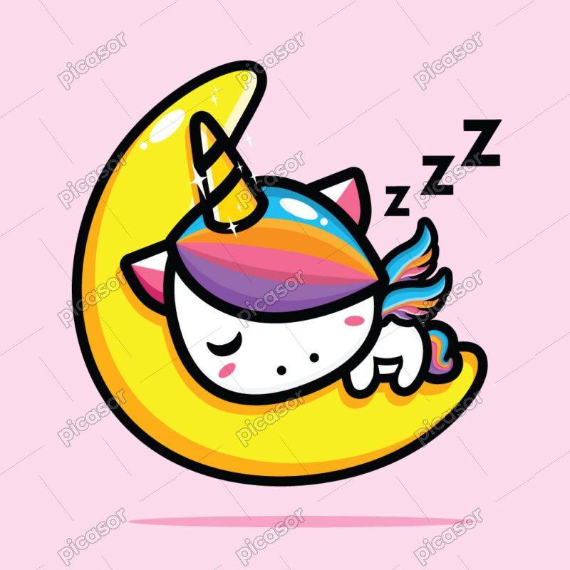 وکتور بچه تکشاخ در خواب روی ماه