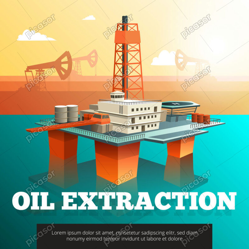 وکتور پس زمینه اسکله نفتی و پمپ های استخراج نفت