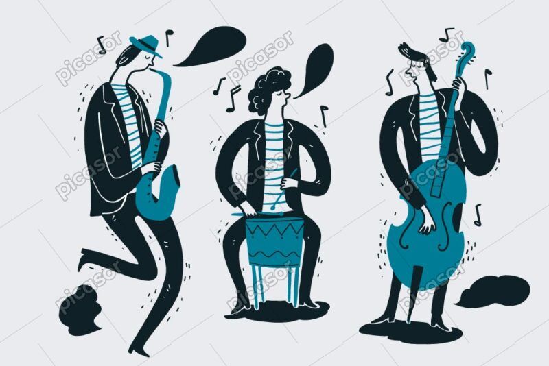 وکتور نقاشی گروه موسیقی جاز با نوازنده ویولن سل و ساکسیفون