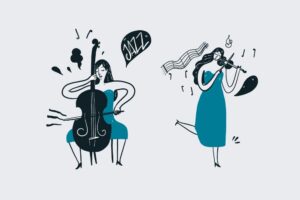 وکتور نقاشی زن نوازنده ویولن و ویولنسل