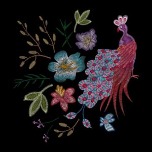 وکتور گلدوزی طاووس با گل
