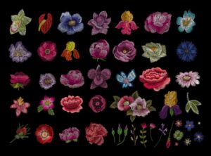 47 وکتور گل گلدوزی شده - وکتور گلدوزی گل های رنگارنگ