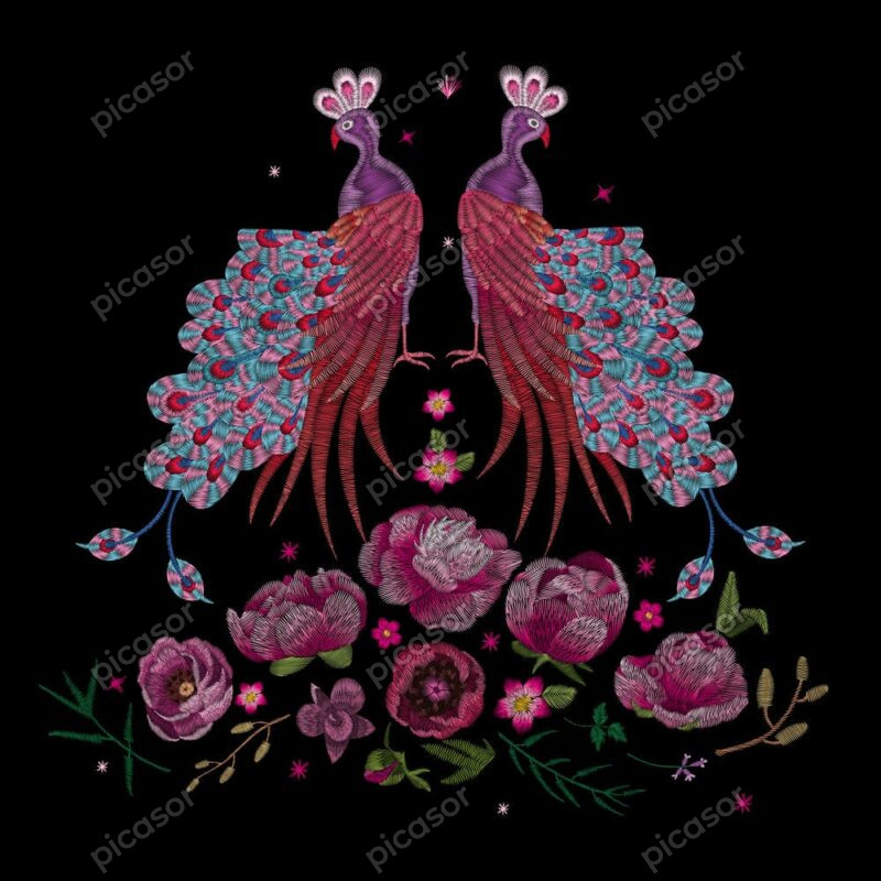 وکتور گلدوزی طاووس با گل