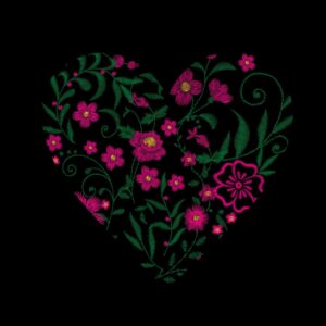 وکتور گلدوزی قلب با گلهای رنگارنگ - وکتور گل شکل قلب طرح گلدوزی