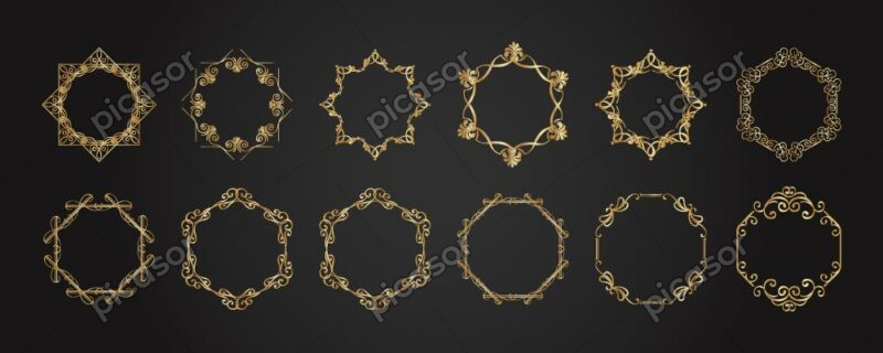 12 وکتور قاب ستاره ای شش ضلعی لوکس طلایی