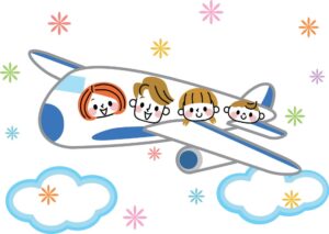 وکتور نقاشی خانواده سوار هواپیما طرح نقاشی انیمیشن بامزه کارتونی