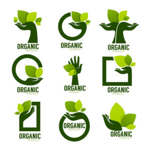 9 وکتور لوگو دست با برگ سبز لوگو محصولات ارگانیک و لیبل محیط زیست پاک