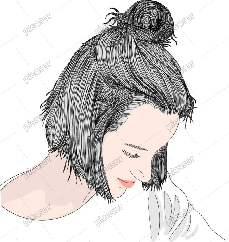 وکتور نقاشی زن جوان با موهای کوتاه