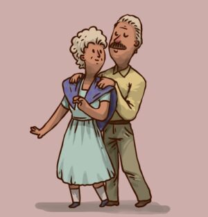وکتور پدربزرگ و مادربزرگ شاد کنار هم - وکتور کارتونی پیرمرد و پیرزن