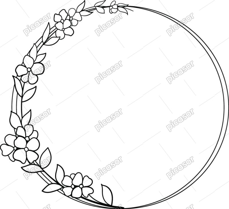 وکتور حلقه شاخه گل و برگ خطی