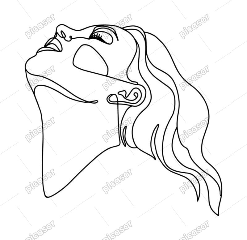 وکتور پرتره خطی دختر جوان - وکتور صورت زن با خط