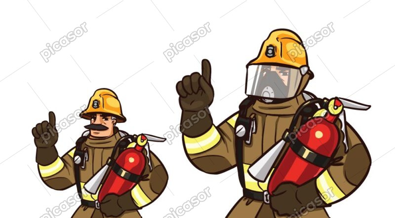 2 وکتور آتش نشان با کپسول آتش نشانی و ماسک