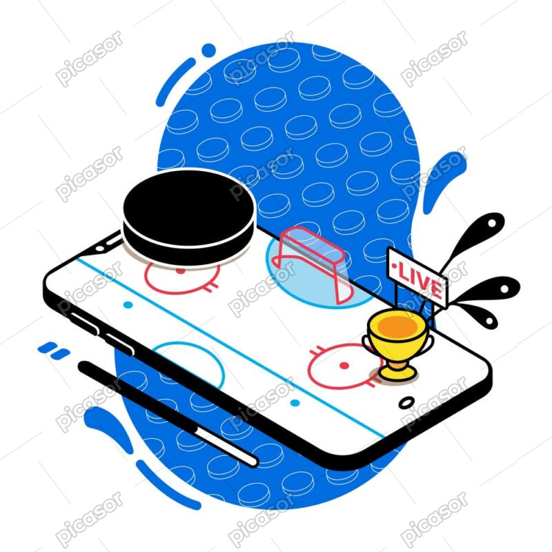 وکتور زمین هاکی روی یخ روی موبایل طرح سه بعدی بازی هاکی روی یخ