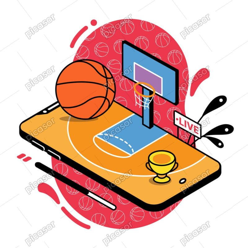 وکتور زمین بسکتبال روی موبایل طرح سه بعدی بازی بسکتبال