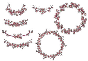 7 وکتور حلقه گل و شاخه شکوفه گیلاس سبک نقاشی ژاپنی