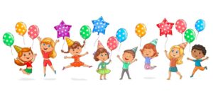 وکتور بچه های شاد در جشن تولد با بادکنک