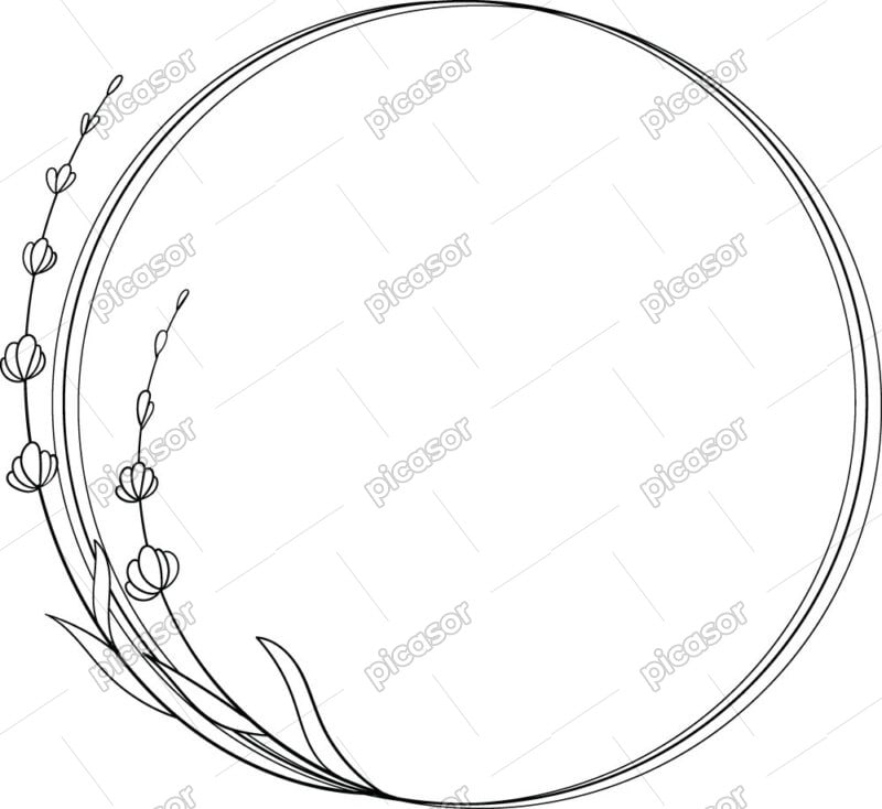 وکتور نقاشی حلقه گل و برگ خطی