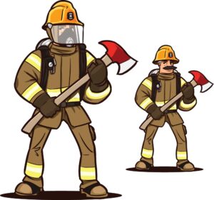 2 وکتور آتش نشان با تبر و کلاه ایمنی و ماسک
