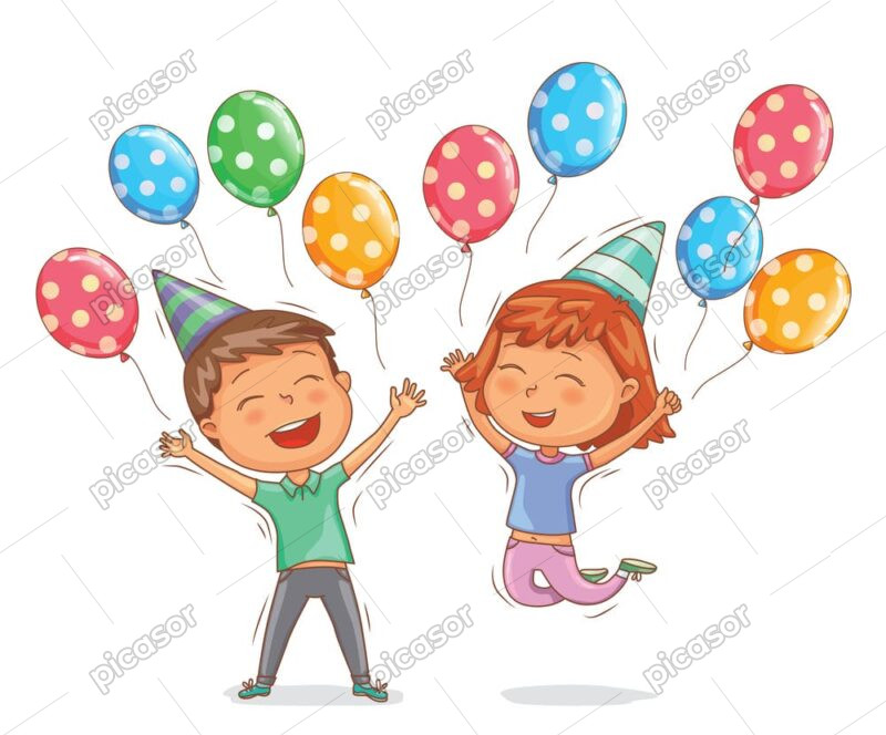 وکتور بچه های شاد در جشن تولد با بادکنک