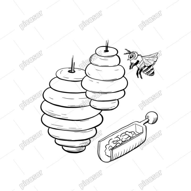 وکتور نقاشی زنبور عسل با کندو