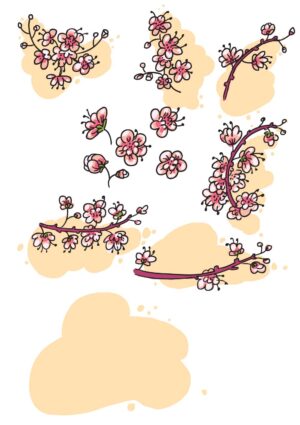 12 وکتور نقاشی شکوفه گیلاس سبک ژاپنی