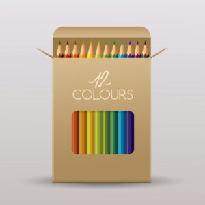 وکتور جعبه مداد رنگی 12 رنگ قهوه ای - وکتور مدادهای رنگی داخل جعبه