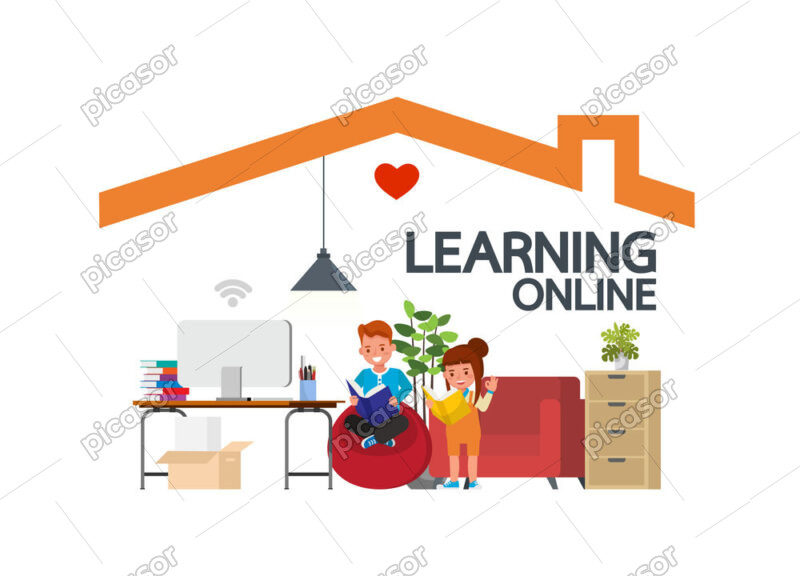 وکتور آموزش آنلاین از خانه - وکتور آموزش از راه دور و کلاس درس آنلاین