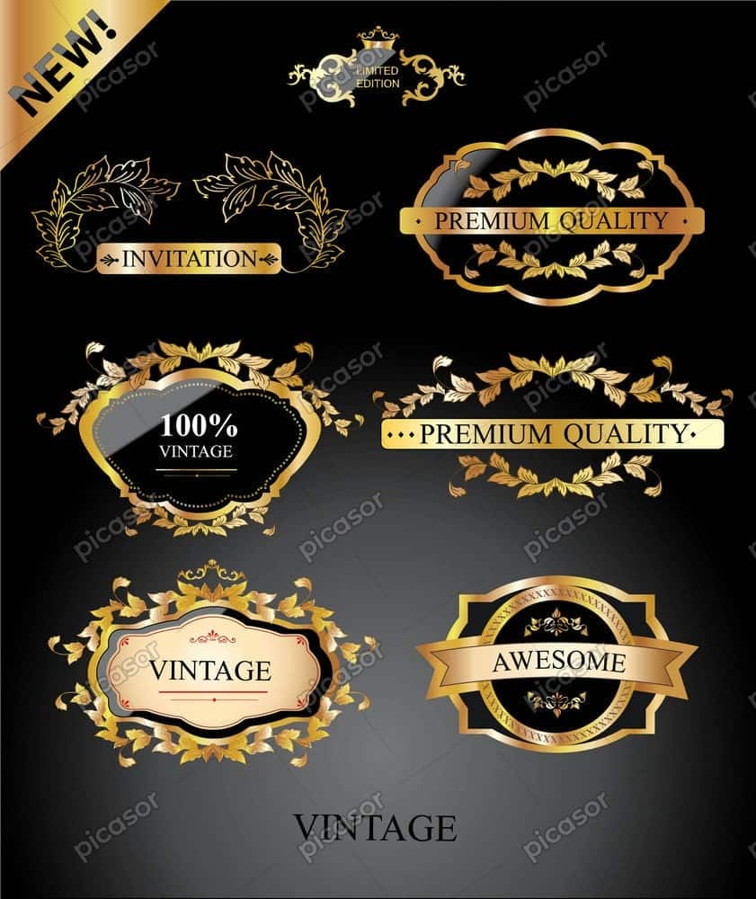 7 وکتور لیبل لاکچری و لوکس طلایی با قاب برگ ویکتورین - وکتور قاب برگهای طلایی لاکچری 7 وکتور لیبل لاکچری و لوکس طلایی با قاب برگ ویکتورین - وکتور قاب برگهای طلایی لاکچری
