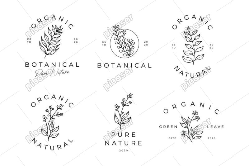 6 وکتور لوگو شاخه گل و برگ ظریف - وکتور لوگو نقاشی گلهای مینیمال
