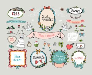 25 وکتور نمادهای عشق و روز ولنتاین وکتور نقاشی لباس عروس با سمبلهای ازدواج