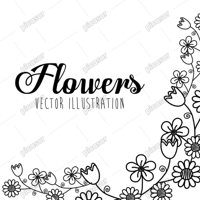 وکتور گوشه با شاخه گل های خطی - وکتور کارت با قاب گلدار