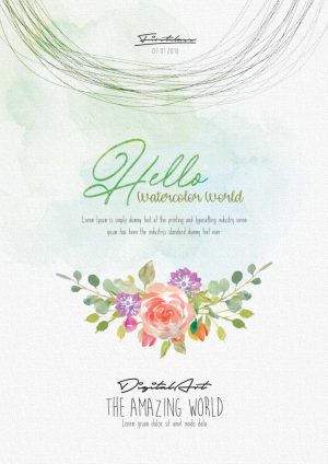 وکتور کارت با نقاشی دسته گلهای آبرنگی - وکتور پس زمینه گل و برگهای آبرنگی
