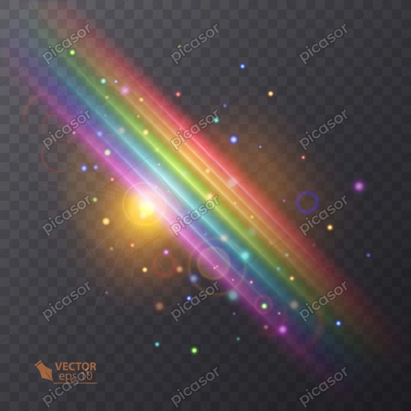 وکتور افکت رنگین کمان شکل خط اریب با درخشش نور - وکتور براش رنگین کمان شفاف
