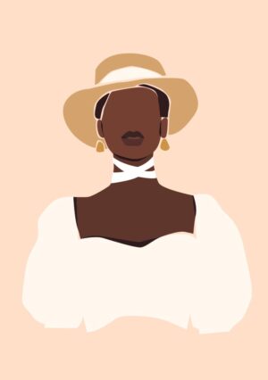 وکتور پوستر زن جوان سیاه پوست فشن با کلاه استایل مدلینگ