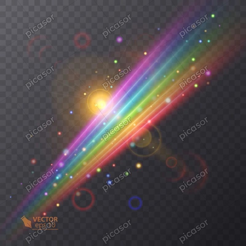 وکتور افکت رنگین کمان شکل خط اریب با درخشش نور - وکتور طیف نور رنگین کمانی