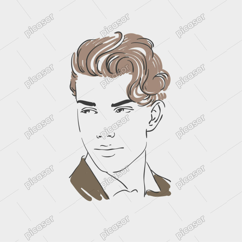 وکتور نقاشی مرد فشن استایل وینتیج - وکتور تصویرسازی چهره مرد جوان مدل