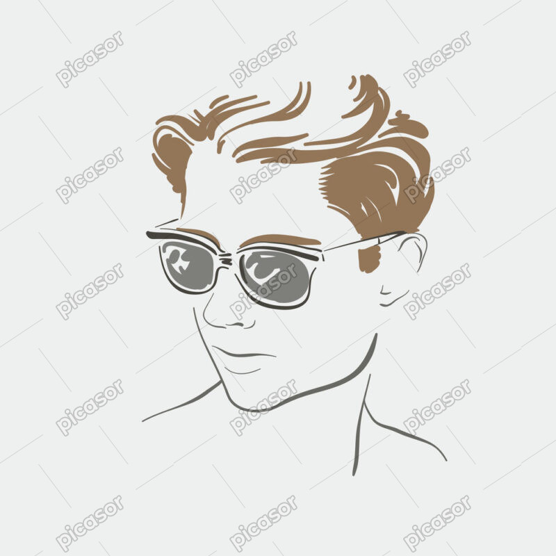 وکتور نقاشی پرتره پسر فشن با عینک - وکتور تصویرسازی مینیمال از چهره پسر جوان مدل