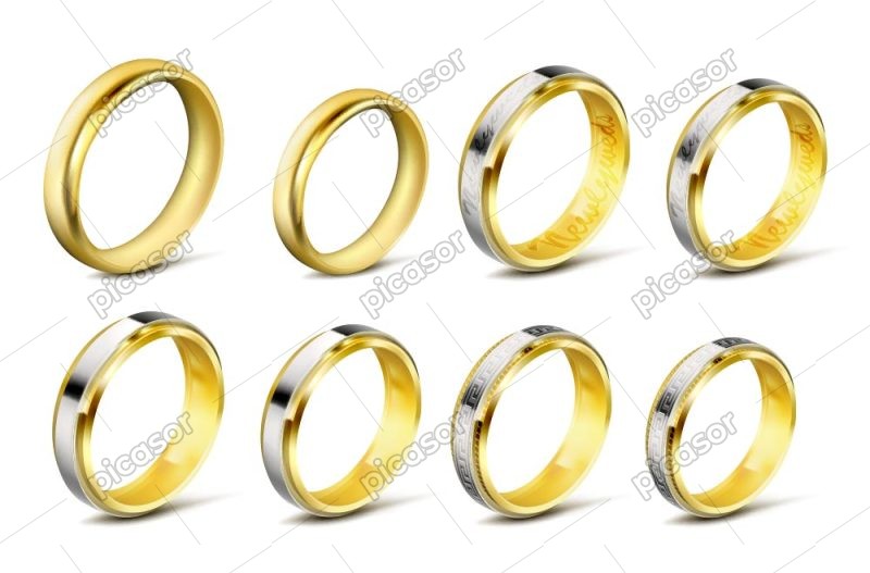 8 وکتور حلقه طلا زرد و طلا سفید - وکتور حلقه ازدواج