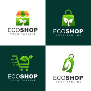 4 وکتور لوگو سبد خرید سبز فروشگاه و تگ با برگ - وکتور لوگو اکولوژی و حفاظت از محیط زیست